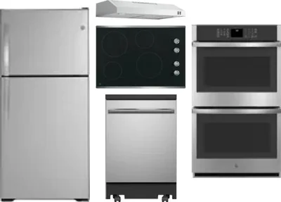 5 Piece Package Includes Refrigerator, Cooktop, Wall Oven, Hood And Dishwasher
