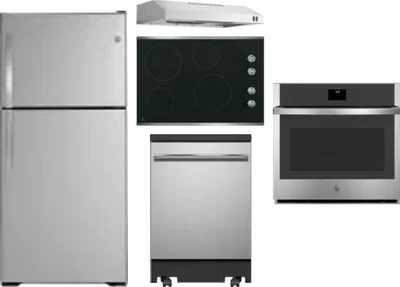 5 Piece Package Includes Refrigerator, Cooktop, Wall Oven, Hood And Dishwasher