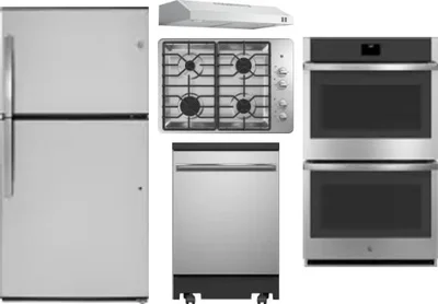 5 Piece Package Includes Refrigerator, Cooktop, Wall Oven, Hood And Dishwasher