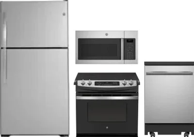 4 Piece Package Includes Refrigerator, Range, Microwave And Dishwasher