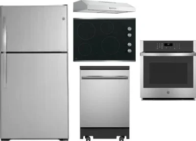 5 Piece Package Includes Refrigerator, Cooktop, Wall Oven, Hood And Dishwasher
