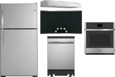 5 Piece Package Includes Refrigerator, Cooktop, Wall Oven, Hood And Dishwasher