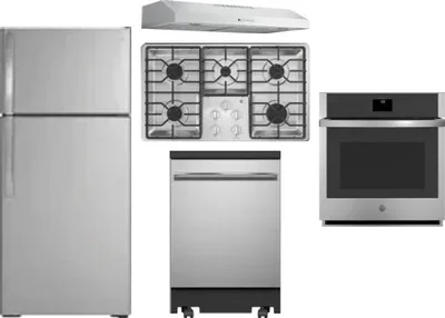 5 Piece Package Includes Refrigerator, Cooktop, Wall Oven, Hood And Dishwasher