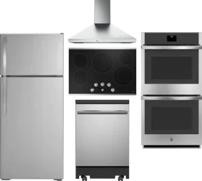 5 Piece Package Includes Refrigerator, Cooktop, Wall Oven, Hood And Dishwasher