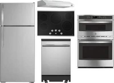 5 Piece Package Includes Refrigerator, Cooktop, Wall Oven, Hood And Dishwasher