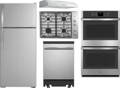 5 Piece Package Includes Refrigerator, Cooktop, Wall Oven, Hood And Dishwasher