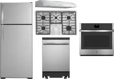 5 Piece Package Includes Refrigerator, Cooktop, Wall Oven, Hood And Dishwasher
