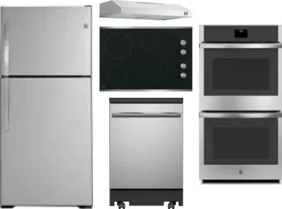 5 Piece Package Includes Refrigerator, Cooktop, Wall Oven, Hood And Dishwasher