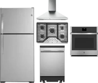 5 Piece Package Includes Refrigerator, Cooktop, Wall Oven, Hood And Dishwasher