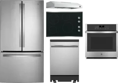 5 Piece Package Includes Refrigerator, Cooktop, Wall Oven, Hood And Dishwasher