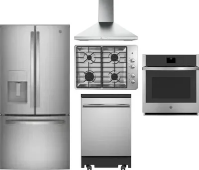 5 Piece Package Includes Refrigerator, Cooktop, Wall Oven, Hood And Dishwasher