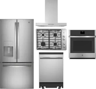 5 Piece Package Includes Refrigerator, Cooktop, Wall Oven, Hood And Dishwasher