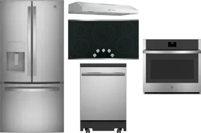 5 Piece Package Includes Refrigerator, Cooktop, Wall Oven, Hood And Dishwasher