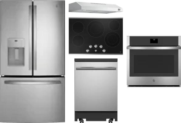 5 Piece Package Includes Refrigerator, Cooktop, Wall Oven, Hood And Dishwasher