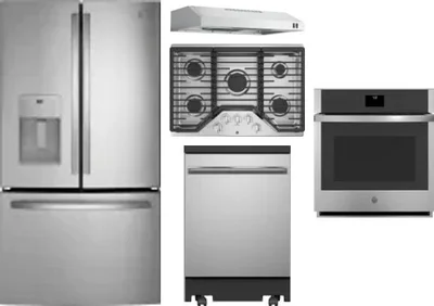 5 Piece Package Includes Refrigerator, Cooktop, Wall Oven, Hood And Dishwasher