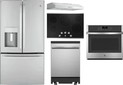 5 Piece Package Includes Refrigerator, Cooktop, Wall Oven, Hood And Dishwasher