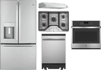 5 Piece Package Includes Refrigerator, Cooktop, Wall Oven, Hood And Dishwasher