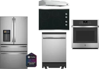 5 Piece Package Includes Refrigerator, Cooktop, Wall Oven, Hood And Dishwasher