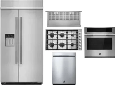 5 Piece Package Includes Refrigerator, Cooktop, Wall Oven, Hood And Dishwasher