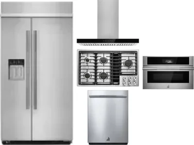 5 Piece Package Includes Refrigerator, Cooktop, Wall Oven, Hood And Dishwasher