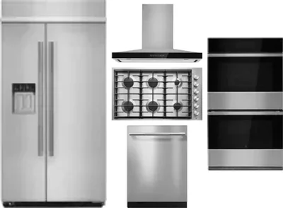 5 Piece Package Includes Refrigerator, Cooktop, Wall Oven, Hood And Dishwasher
