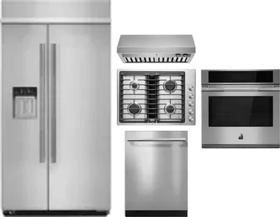 5 Piece Package Includes Refrigerator, Cooktop, Wall Oven, Hood And Dishwasher