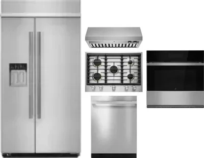 5 Piece Package Includes Refrigerator, Cooktop, Wall Oven, Hood And Dishwasher
