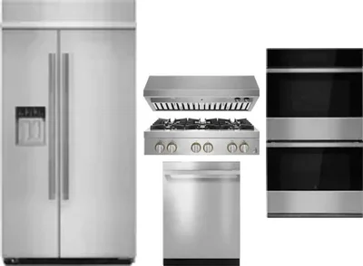 5 Piece Package Includes Refrigerator, Cooktop, Wall Oven, Hood And Dishwasher