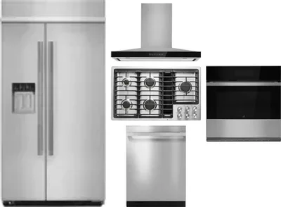 5 Piece Package Includes Refrigerator, Cooktop, Wall Oven, Hood And Dishwasher