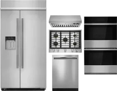 5 Piece Package Includes Refrigerator, Cooktop, Wall Oven, Hood And Dishwasher