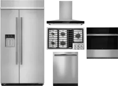 5 Piece Package Includes Refrigerator, Cooktop, Wall Oven, Hood And Dishwasher