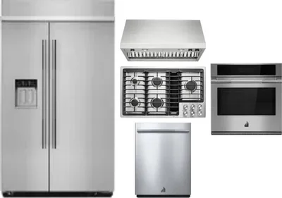5 Piece Package Includes Refrigerator, Cooktop, Wall Oven, Hood And Dishwasher
