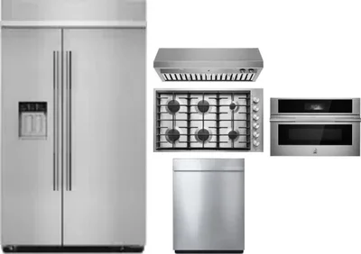 5 Piece Package Includes Refrigerator, Cooktop, Wall Oven, Hood And Dishwasher