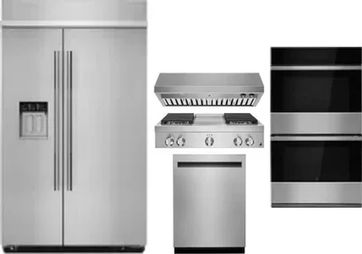 5 Piece Package Includes Refrigerator, Cooktop, Wall Oven, Hood And Dishwasher