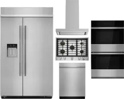 5 Piece Package Includes Refrigerator, Cooktop, Wall Oven, Hood And Dishwasher