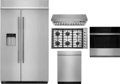 5 Piece Package Includes Refrigerator, Cooktop, Wall Oven, Hood And Dishwasher