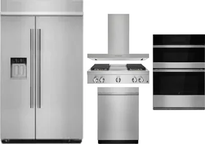 5 Piece Package Includes Refrigerator, Cooktop, Wall Oven, Hood And Dishwasher