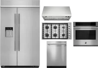 5 Piece Package Includes Refrigerator, Cooktop, Wall Oven, Hood And Dishwasher