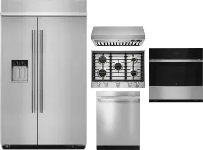 5 Piece Package Includes Refrigerator, Cooktop, Wall Oven, Hood And Dishwasher