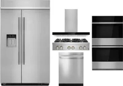 5 Piece Package Includes Refrigerator, Cooktop, Wall Oven, Hood And Dishwasher