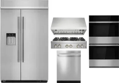 5 Piece Package Includes Refrigerator, Cooktop, Wall Oven, Hood And Dishwasher