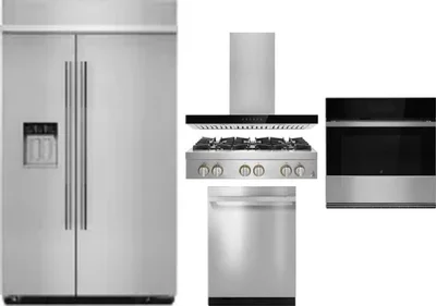 5 Piece Package Includes Refrigerator, Cooktop, Wall Oven, Hood And Dishwasher