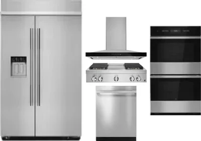 5 Piece Package Includes Refrigerator, Cooktop, Wall Oven, Hood And Dishwasher