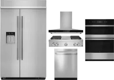 5 Piece Package Includes Refrigerator, Cooktop, Wall Oven, Hood And Dishwasher