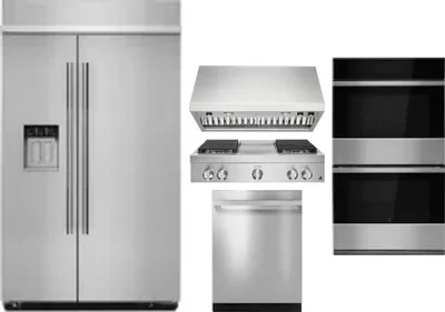 5 Piece Package Includes Refrigerator, Cooktop, Wall Oven, Hood And Dishwasher