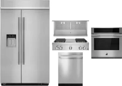 5 Piece Package Includes Refrigerator, Cooktop, Wall Oven, Hood And Dishwasher