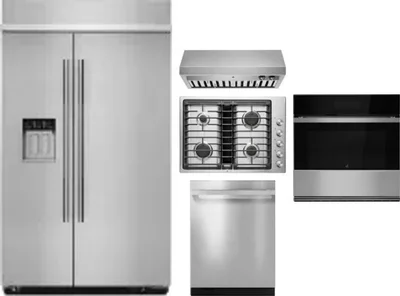 5 Piece Package Includes Refrigerator, Cooktop, Wall Oven, Hood And Dishwasher