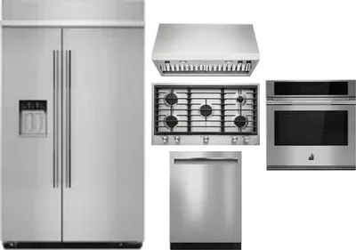5 Piece Package Includes Refrigerator, Cooktop, Wall Oven, Hood And Dishwasher