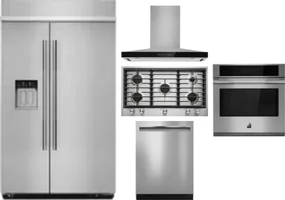 5 Piece Package Includes Refrigerator, Cooktop, Wall Oven, Hood And Dishwasher