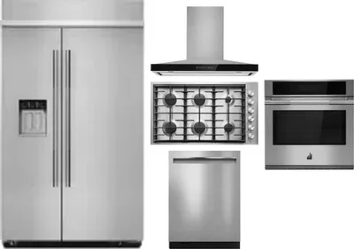 5 Piece Package Includes Refrigerator, Cooktop, Wall Oven, Hood And Dishwasher